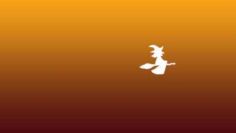 Halloween-Animation-Weiße-Hexe-Fliegt-Auf-Besen-über-Farbverlauf-Hintergrund-Orange-Rot