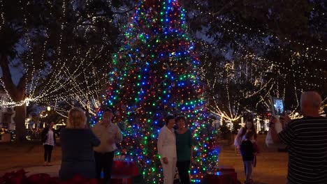 La-Gente-Toma-Fotografías-Y-Selfies-Frente-Al-árbol-De-Navidad-En-El-Centro-De-San-Agustín-Por-La-Noche.