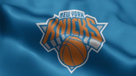 Ilustración-3D-De-Una-Bandera-Negra-Ondeando-Con-El-Equipo-De-Baloncesto-De-La-NBA,-Los-New-York-Knicks