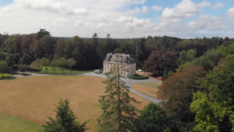 Aerial-view-of-old-castle-Chateau-du-Perron-in-region-Normandy,-France,-summer