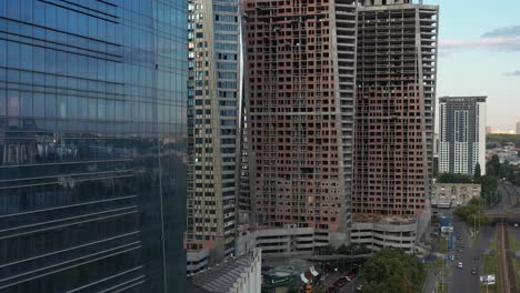 Aerial-View-of-Skyscrapers-Under-Construction-in-Kyiv,-Ukraine