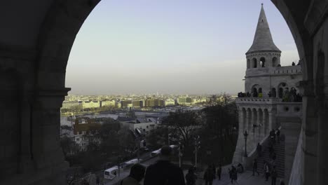 Buda-Castle-entrance-Fisherman's-Bastion-Slow-motion-shot