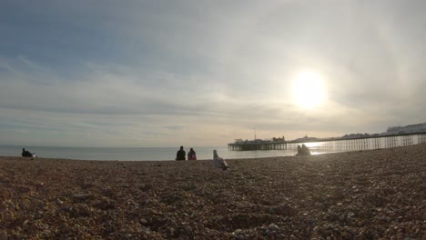 Walking-toward-the-sea-across-a-pebble-beach-following-a-seagull