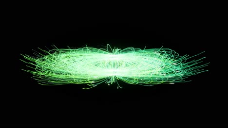 Visual-effects,-VFX,-pulsing-spinning-green-rays-on-black-background-3D-animation