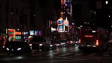 Los-Angeles-USA,-Traffic-on-Hollywood-Boulevard-at-Night,-Slow-Motion