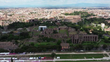 Circus-Maximus,-Palatine-Hill,-Roman-Colosseum---Cinematic-Aerial-Establishing-Shot