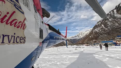 Close-up-of-a-helicopter-standing-in-a-snow-field