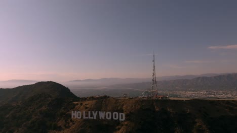 Los-Angeles,-California,-USA---June-5,-2022:-Hollywood-Sign-Aerial-View-with-bright-day-lighting