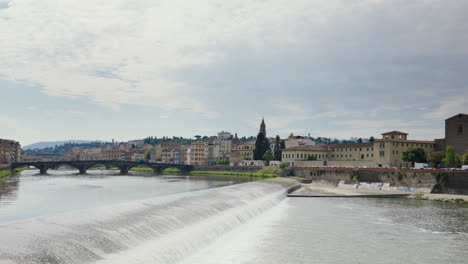 Scenic-view-of-Florence-with-Arno-River-and-historic-bridges