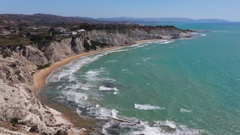 Amazing-Drone-Shot-Above-Stair-of-the-Turks,-Famous-Rocky-Cliff-Formation-Sicily,-Italy