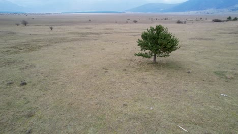 A-beautiful-landscape-drone-video-of-an-empty-countryside-field-in-Croatian-region-of-Lika-in-Croatia,-Europe