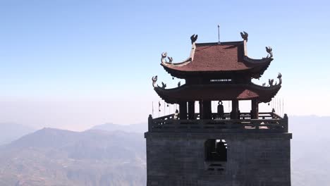 Pagoda-temple-architecture-on-Fansipan,-the-highest-mountain-in-Indochina-located-in-Sapa,-Vietnam