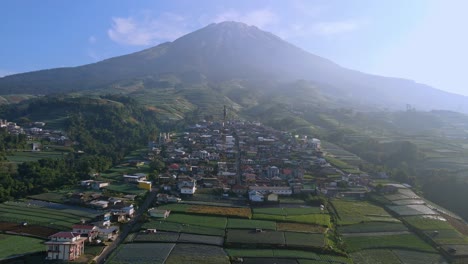 Aerial-view-of-village-on-the-slope-of-mountain