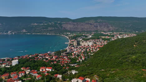 Drone-overview-of-the-Herceg-Novi-city,-in-sunny,-summer-day-in-Montenegro