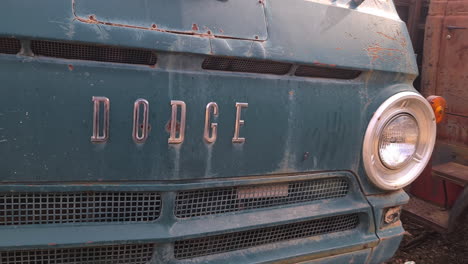 Rusty-Dodge-Truck,-Front-Close-Up