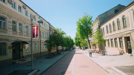 Footage-of-a-Baroque-style-street-in-early-20th-century-Daugavpils,-Riga,-during-spring