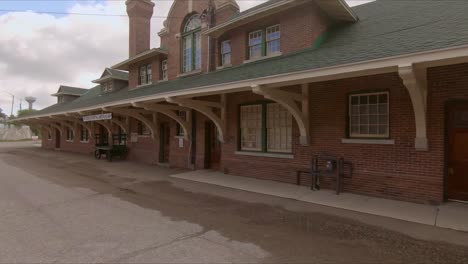 Former-Ontario-Northland-Railway-train-station-in-Cobalt,-Ontario-sitting-vacant-in-the-once-busy-mining-town