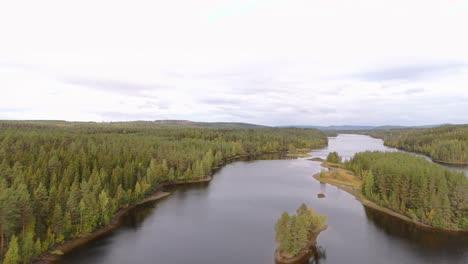 Imágenes-Aéreas-De-Drones-Del-Río-Otoñal-Y-Del-Bosque-En-El-Norte-De-Suecia