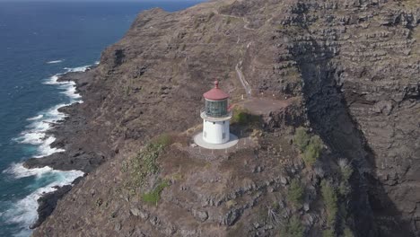 Aerial-view-of-Makapuu-lighthouse-on-a-sunny-Hawaiian-day-orbit-1