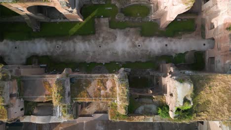 Top-Down-Aerial-View-Above-Baths-of-Caracalla,-Ancient-Roman-Baths