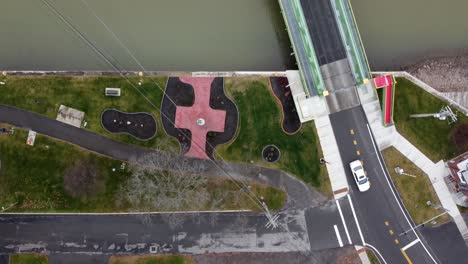 Passing-Over-Union-Street-Bridge-in-Spencerport,-New-York