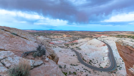 Highway-In-Beautiful-Desert-Landscape-In-Escalante,-Utah,-USA---Timelapse