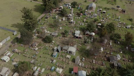 Aerial-drone-shot-in-Mexico-Michoacan-cementery,-pantheon-in-old-town