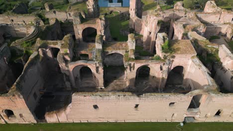 Pan-Down-Reveals-Historic-Roman-Baths-of-Caracalla