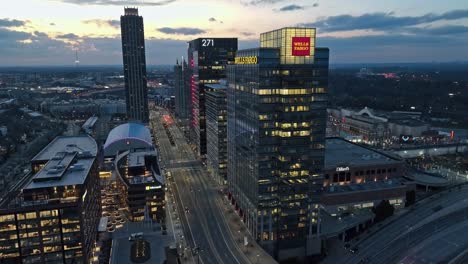 Wells-Fargo-Building-In-Midtown-Atlanta,-Georgia-At-Dusk---Aerial-Drone-Shot