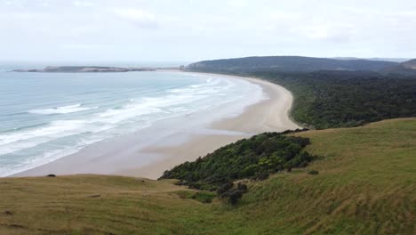 Drone-view-of-Tautuku-Beach-from-Florence-hill-lookout-in-New-Zealand