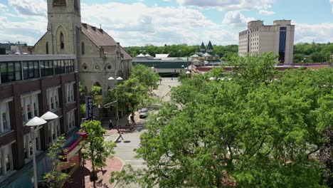 Downtown-City-Joliet-on-famous-Route-66,-Aerial-Reveal