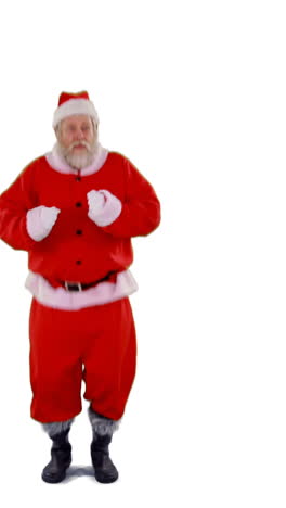 Santa-claus-dancing-against-white-background