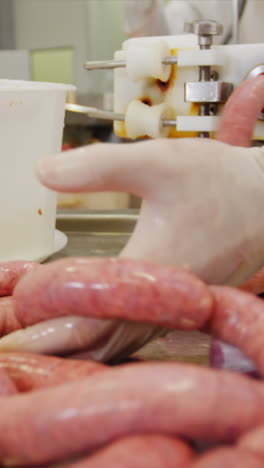 Butchers-making-sausage-from-mincer