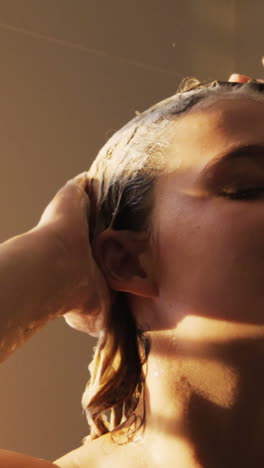 Woman-taking-a-shower-in-bathroom