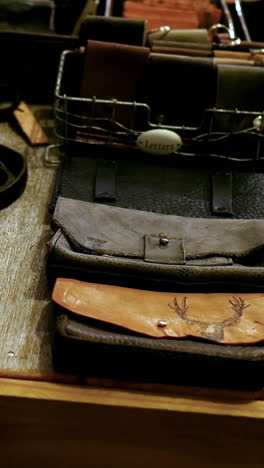 Various-types-of-leather-bag-on-table