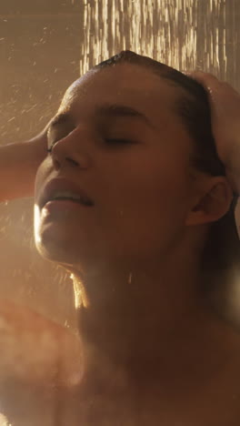 Woman-taking-a-shower-in-bathroom