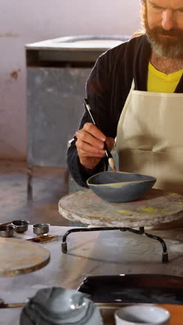 Attentive-male-potter-painting-on-bowl