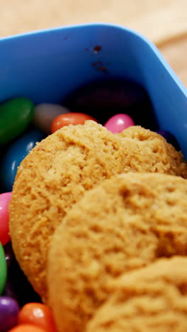 Close-up-of-cookie-with-sandwich-and-confectionery