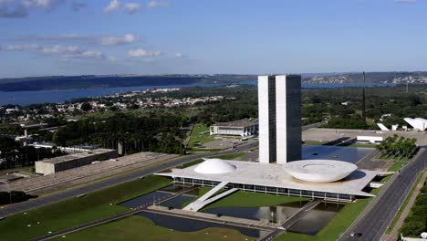 Twin-Towers,-domes,-semi-sphere-shapes,-modernist-political-building