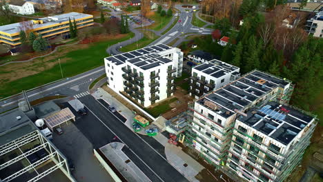 Scaffoldings-On-Exterior-Of-Apartment-Building-Under-Construction