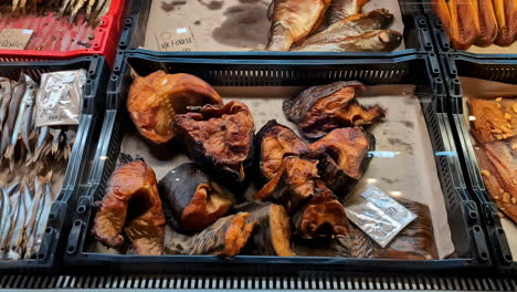 Display-of-Smoked-Catfish-Fillets-in-Market-Stall