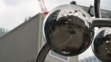 Glass,-Reflective-Balls-near-to-Liverpool-Street-Station,-London,-United-Kingdom