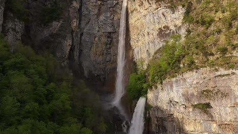 Close-to-wide-shot-of-Seerenbach-falls,-Amden-Betlis-Walensee-Switzerland