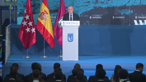 Real-Madrid-president,-Florentino-Perez,-delivers-a-speech-during-the-reception-for-Real-Madrid-at-the-Palacio-de-Cibeles,-as-part-of-the-celebration-of-their-15th-UEFA-Champions-League-title