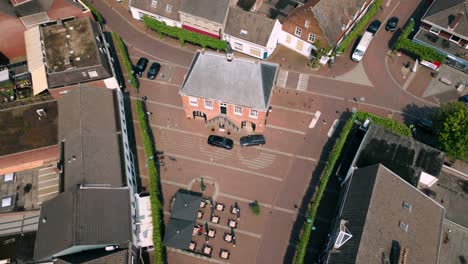 Aerial-drone-footage-of-De-Schout,-a-historic-landmark-in-Budel,-captured-on-a-sunny-day