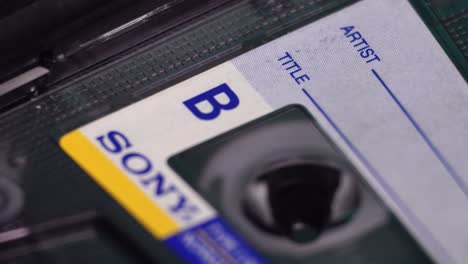 Sony-Audio-Cassette-Tape-Playback-or-Recording,-B-Side,-Close-Up