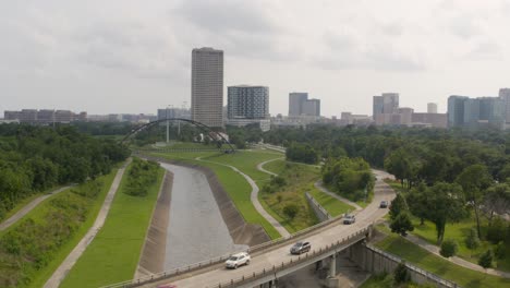 High-angle-drone-shot-of-the-Texas-Medical-Center-area-and-surrounding-landscape