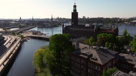 Aerial-Establishing-Shot-Above-Stockholm-City-Hall