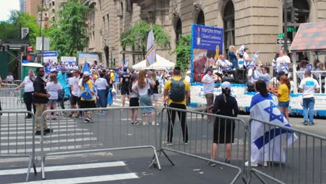 A-street-level-view-of-the-Israel-Day-Parade-in-New-York-City-on-a-sunny-day