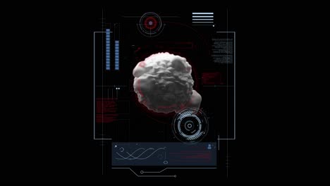 Weißer,-Sich-Bewegender-Virus-Und-Infografik-Auf-Der-HUD-Benutzeroberfläche,-Angezeigt-Auf-Schwarzem-Hintergrund-Mit-Letztem-Fehler